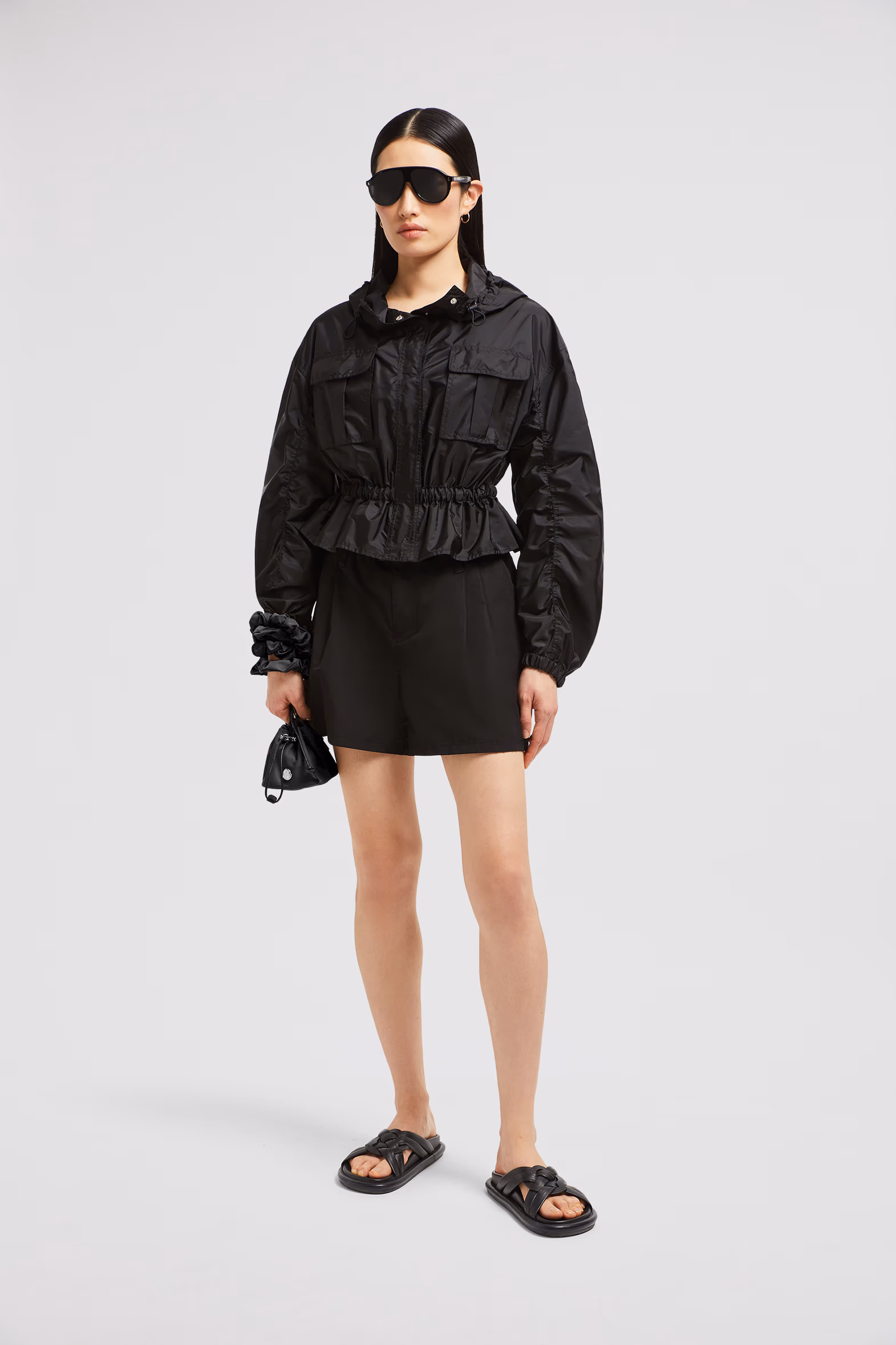 Chaqueta con peplo y capucha Curton Mujer Negro Moncler 0